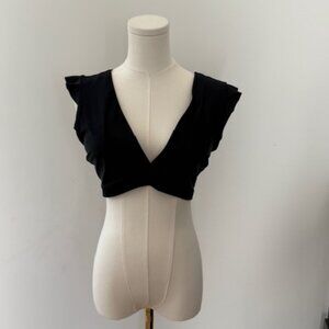 Black V-neck Swim Top